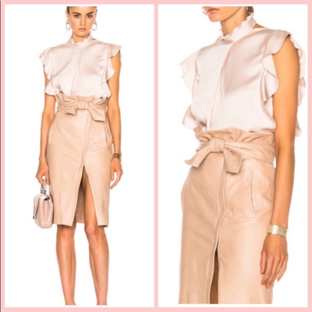 Lamb Leather High Waisted NUDE MIDI Skirt XS